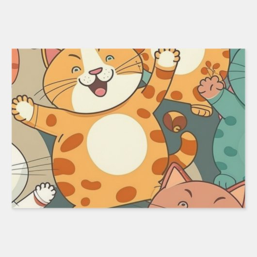Happy Cats Birthday Wrapping Paper Geschenkpapier Set (Vorderseite 3)