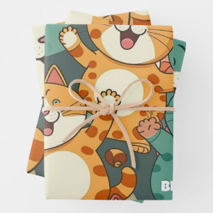 Happy Cats Birthday Wrapping Paper Geschenkpapier Set