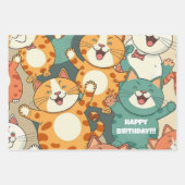 Happy Cats Birthday Wrapping Paper Geschenkpapier Set (Vorderseite)