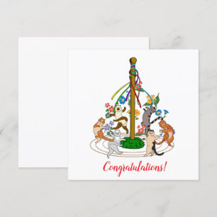 Happy Cats tanzen um Maypole Custom Gruß Feiertagskarte