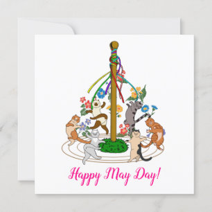 Happy Cats tanzen um Maypole Custom Gruß Feiertagskarte