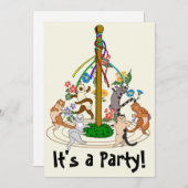 Happy Cats tanzen um Maypole Party Einladung (Vorne/Hinten)