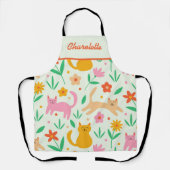 Happy Cats with Orange Red peach flowers name Schürze (Vorderseite)