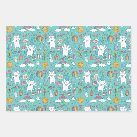 Happy Cats Wrapping Paper Geschenkpapier Set (Vorderseite)