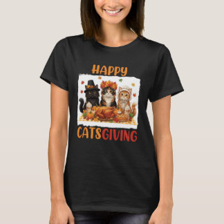 Happy Catsgiving Cat Pilgrim Costume Fall Men Wome T-Shirt