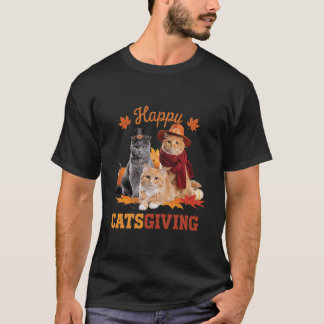 Happy Catsgiving Niedlich Erntedank Cat Wears Pilg T-Shirt