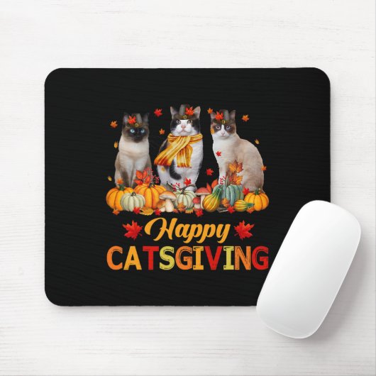 Happy Catsgiving Siamese Katze Herbst Fall Vibes T Mousepad (Mit Mouse)