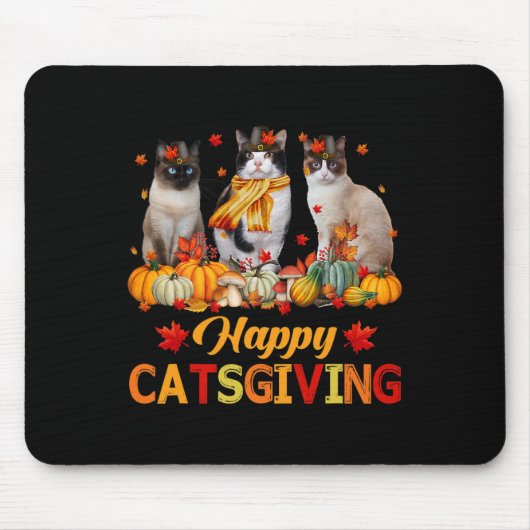 Happy Catsgiving Siamese Katze Herbst Fall Vibes T Mousepad (Vorne)
