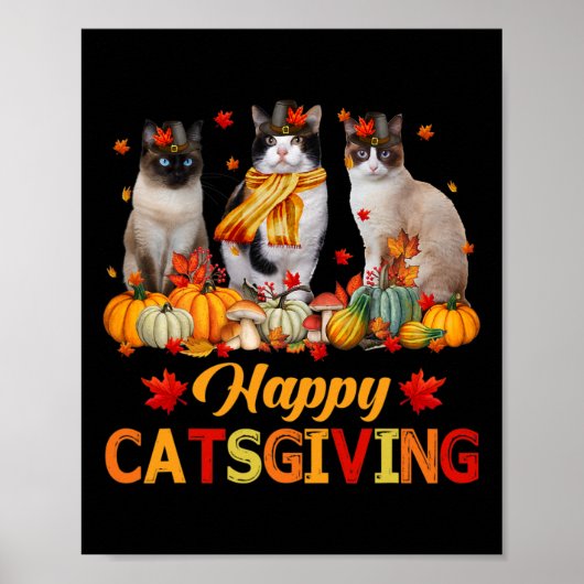 Happy Catsgiving Siamese Katze Herbst Fall Vibes T Poster (Vorne)
