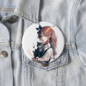 Happy Caturday Girl Holding Her Cat Watercolor Button (Beispiel)