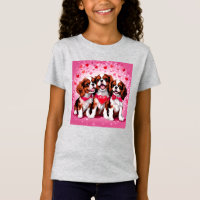 Happy Cavalier Heart Puppies Girls T - Shirt