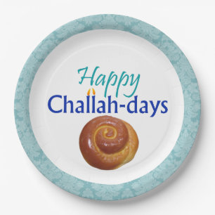 Happy Challah-Days Aqua Brocade Papierplatte Pappteller
