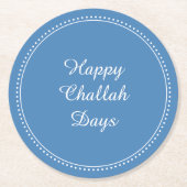 Happy Challah Days Elegant Blue White Dotted Borde Runder Pappuntersetzer (Vorderseite)