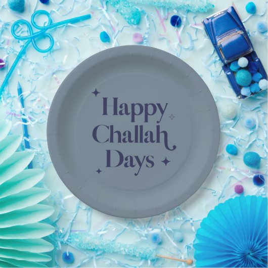 Happy Challah Days Hanukkah Blue Minimalistisch  Pappteller (Party)