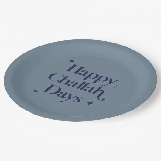Happy Challah Days Hanukkah Blue Minimalistisch  Pappteller (Schrägansicht)