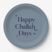 Happy Challah Days Hanukkah Blue Minimalistisch  Pappteller (Vorderseite)