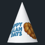 Happy Challah Days Hanukkah Chanukah Holiday Brot Partyhütchen<br><div class="desc">Party,  das eine originelle Marker-Illustration eines Laib geflochtenen herausfordernden Brotes enthält,  mit HAPPY CHALLAH DAYS in einem lustigen Schriftart. Ideal,  um Hanukkah zu feiern! Sehen Sie nicht,  wonach Sie suchen? Brauchen Sie Hilfe bei der Anpassung? Klicken Sie auf "Diesen Designer gefragt",  um etwas für Sie zu erstellen.</div>