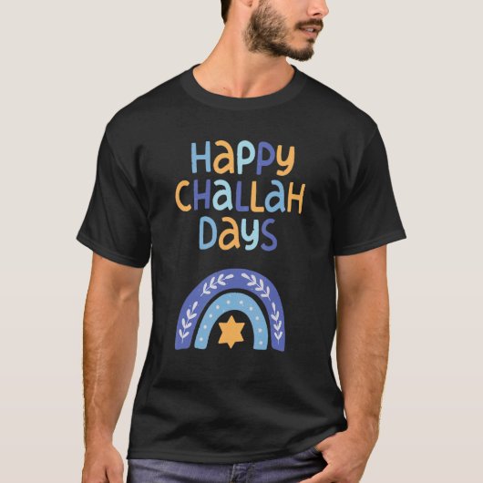Happy Challah Days Happy Hanukkah Retro Boho Rainb T-Shirt (Vorderseite)