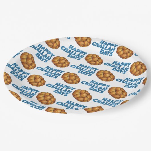 Happy Challah Days Jewish Holidays Broad Loaf Pappteller (Schrägansicht)