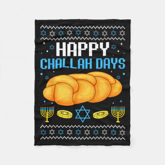 Happy Challah Days Ugly Christmas Hanukkah  Fleecedecke (Vorderseite)