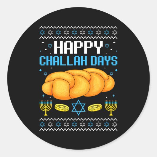 Happy Challah Days Ugly Christmas Hanukkah Runder Aufkleber (Vorderseite)