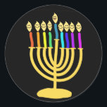 Happy Channukah Menora / Chanukia Runder Aufkleber<br><div class="desc">hanuka,  hannuka,  hannukah,  hanukah,  hannukkah,  hanukkah,  chanukka,  Channukka,  chanukah,  chanukkah,  chanukkah chanukia,  chanukkia,  chanukia,  hanukkia,  menora,  mennora Urlaub ,  Ferien,  Juden,  Judentum,  "glückliche hanukkah,  glückliches Gesicht",  Candelabra, </div>