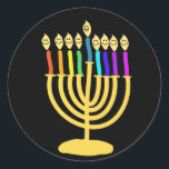 Happy Channukah Menora / Chanukia Runder Aufkleber<br><div class="desc">hanuka,  hannuka,  hannukah,  hanukah,  hannukkah,  hanukkah,  chanukka,  Channukka,  chanukah,  chanukkah,  chanukkah chanukia,  chanukkia,  chanukia,  hanukkia,  menora,  mennora Urlaub ,  Ferien,  Juden,  Judentum,  "glückliche hanukkah,  glückliches Gesicht",  Candelabra, </div>