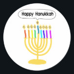Happy Channukah Menora / Chanukia Runder Aufkleber<br><div class="desc">hanuka,  hannuka,  hannukah,  hanukah,  hannukkah,  hanukkah,  chanukka,  Channukka,  chanukah,  chanukkah,  chanukkah chanukia,  chanukkia,  chanukia,  hanukkia,  menora,  mennora Urlaub ,  Ferien,  Juden,  Judentum,  "glückliche hanukkah,  glückliches Gesicht",  Candelabra, </div>