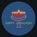 Happy Chanukah Aufkleber<br><div class="desc">Gedenken Sie Chanukah mit diesem markanten menorah Grafik-Design-Set vor einem dunkelblauen Hintergrund, um die beleuchteten Kerzen zu unterstreichen. Dieses Produkt ist anpassbar, sodass Sie Text, Bilder und/oder Ihr Logo hinzufügen können. Fühlen Sie sich frei, auch das Vorlagenbild neu zu formatieren, neu zu positionieren oder sogar durch ein eigenes zu ersetzen....</div>