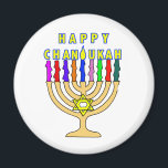 Happy Chanukah Lights Magnet<br><div class="desc">Eine helle Chanukah menorah mit den Worten Happy Chanukah für die Kerzen begrüßt den Urlaub. Frohe Latke beim Essen!</div>
