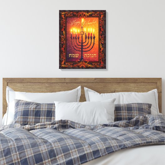 Happy Chanukah Menorah Orange Rotes Barock Gemälde Leinwanddruck (Insitu (Schlafzimmer))
