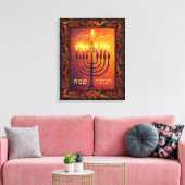 Happy Chanukah Menorah Orange Rotes Barock Gemälde Leinwanddruck (Insitu (Wohnzimmer))