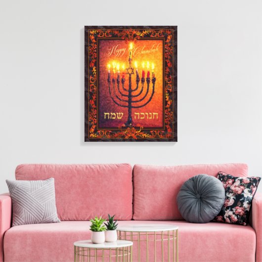 Happy Chanukah Menorah Orange Rotes Barock Gemälde Leinwanddruck (Insitu (Wohnzimmer))