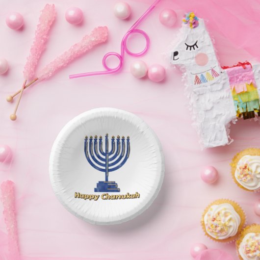 Happy Chanukah Menorah Pappteller (Party)