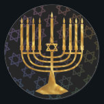 Happy chanukah runder aufkleber<br><div class="desc">Illustration einer Menorah mit Happy Chanukah Text</div>