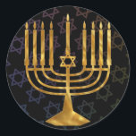 Happy chanukah runder aufkleber<br><div class="desc">Illustration einer Menorah mit Happy Chanukah Text</div>