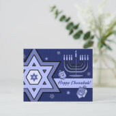 Happy Chanukah. Star von David, Menorah, Dreidels Postkarte (Stehend Vorderseite)
