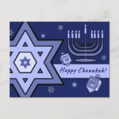 Happy Chanukah. Star von David, Menorah, Dreidels Postkarte (Vorderseite)