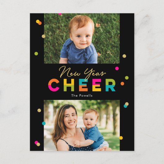 Happy Cheer Colorful Hright New Year Postcard Feiertagspostkarte (Vorderseite)