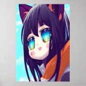 Happy Cheerful Anime Cat Girl | AI Art Poster (Vorne)