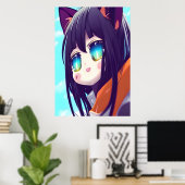 Happy Cheerful Anime Cat Girl | AI Art Poster (Heimbüro)