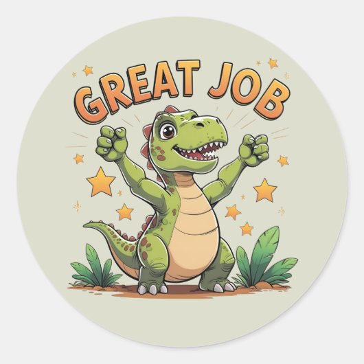 Happy Cheering Dinosaur Sticker | Great Job! (Vorderseite)