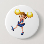 Happy Cheerleader Girl Gold Pom Poms Button (Vorderseite)