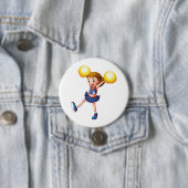 Happy Cheerleader Girl Gold Pom Poms Button (Beispiel)