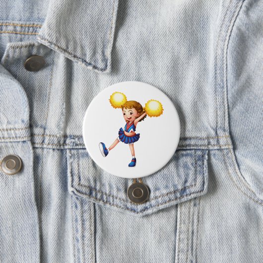 Happy Cheerleader Girl Gold Pom Poms Button (Beispiel)