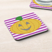 Happy Chic Modern Orange Pumpkin Purple Geometric Getränkeuntersetzer (Linke Seite)
