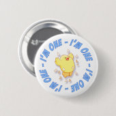 Happy Chick 1. Geburtstag Blau Button (Vorne & Hinten)