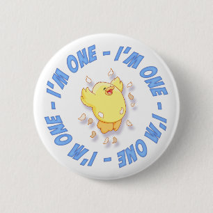 Happy Chick 1. Geburtstag Blau Button