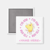 Happy Chick 1. Geburtstag Pink Magnet (Vorderseite/Rückseite)
