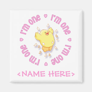Happy Chick 1. Geburtstag Rosa Magnet